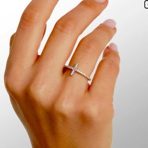 Sterling Silver CZ Cross Ring